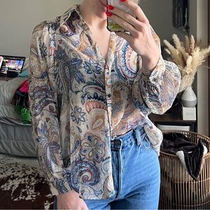 Zara paisley sheer long sleeve button down size small